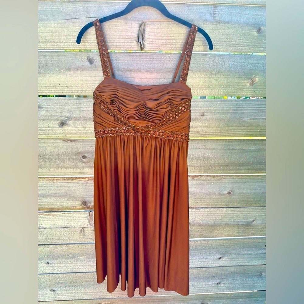 Y2K Cache Brown Beaded Cocktail Dress- size 6